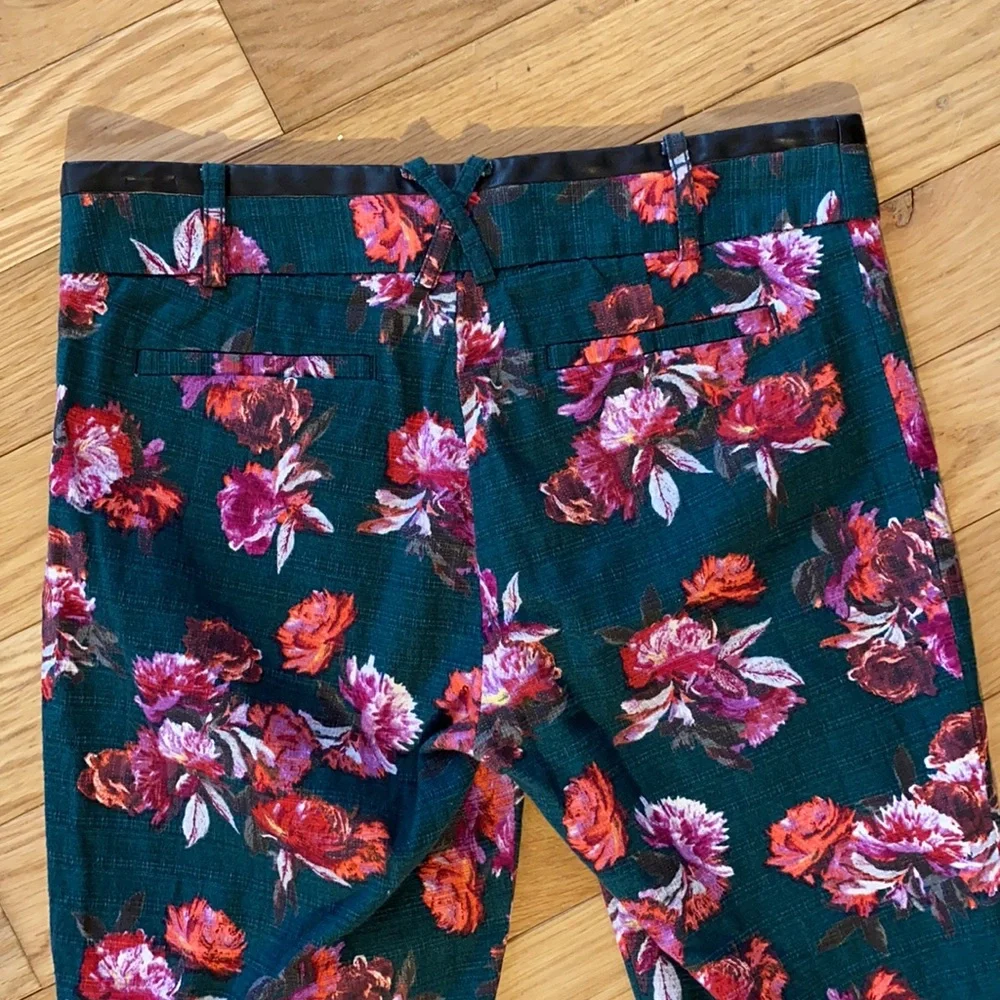 Anthropologie Cartonnier Charlie Ankle Pant Crop in Green with florals size 2 - Picture 6 of 16